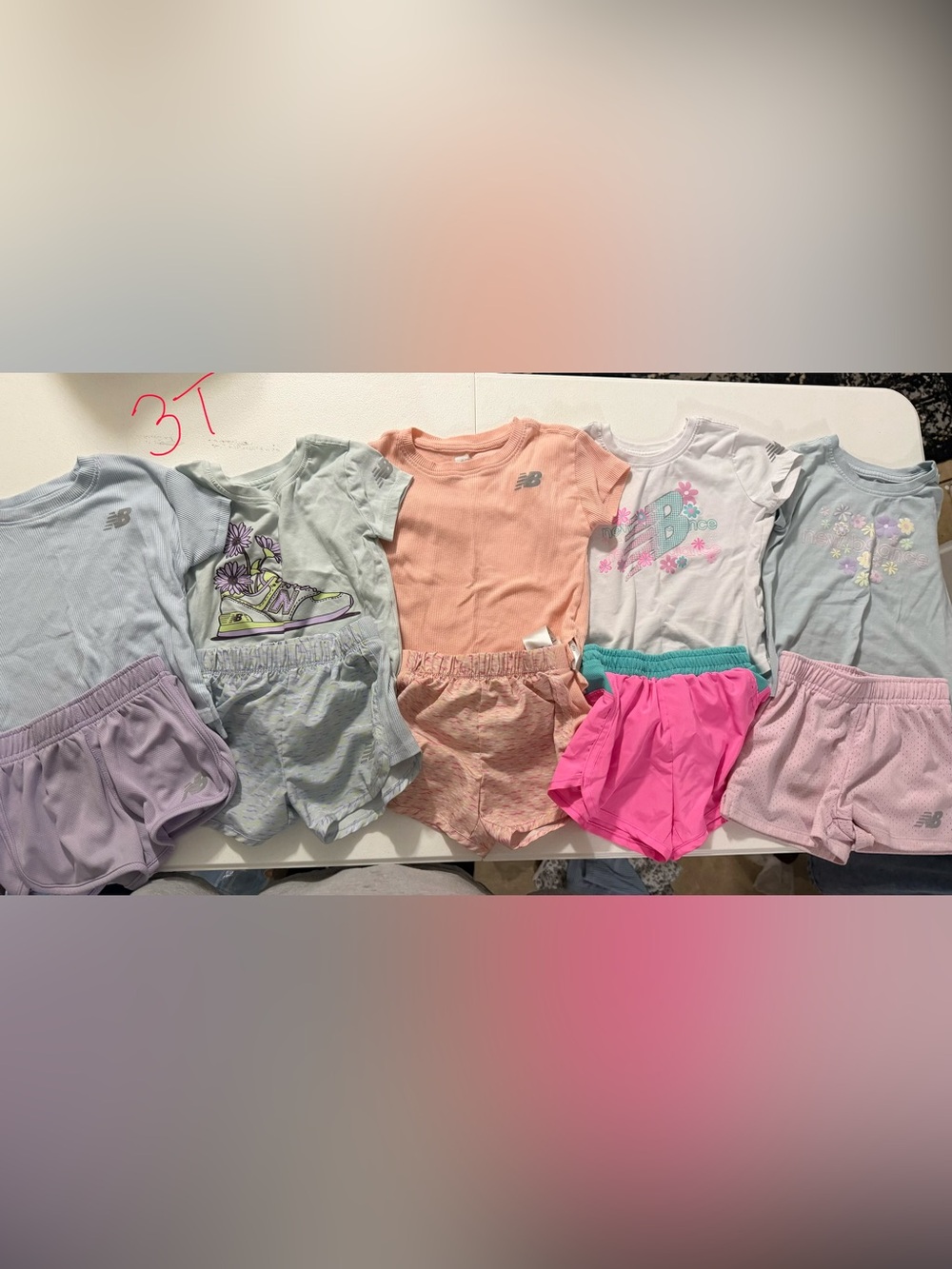 New Balance Peach Girls' Ribbed Tee with Pink Heather Shorts